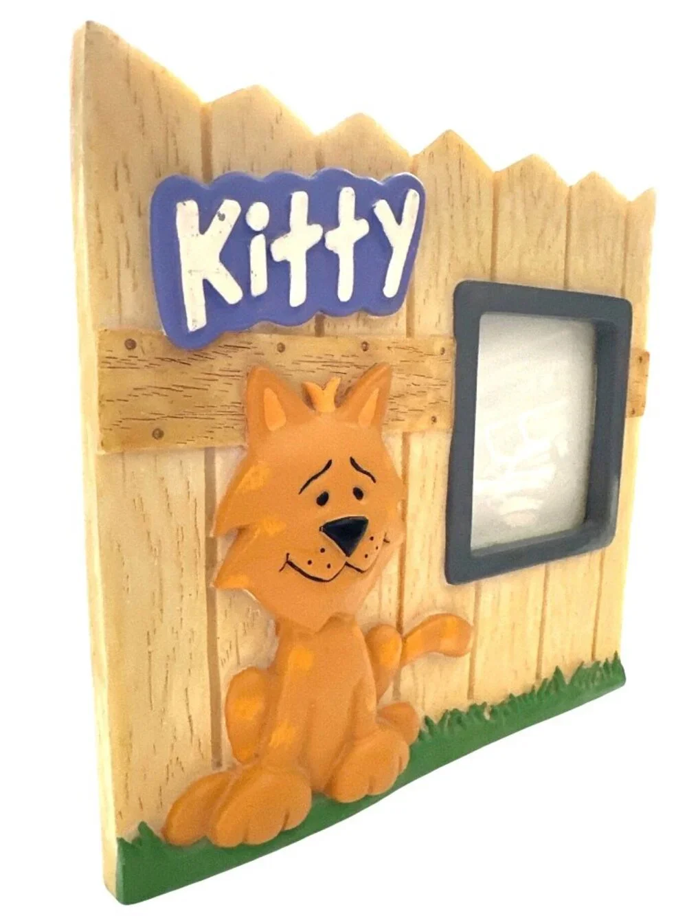 KITTEN Picture Frame Russ Berrie Fence Resin VINTAGE Glass Opening 2.25”